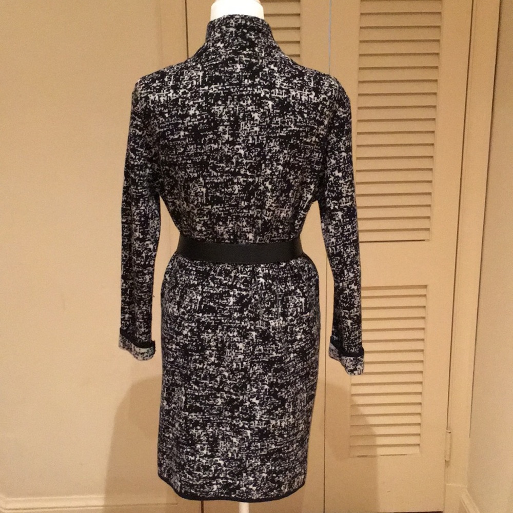Black/white wool sweater coat with notch collar